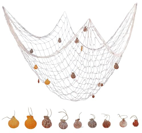 Fischernetz Deko mit Muscheln Deko Netz zum Aufhängen Fishing Net Hintergrund Wand Deko Meerjungfrau Netz Maritime Deko für Strandpartys(100x200cm)
