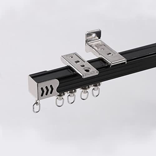 Carril de cortina de lujo de aleación de aluminio con ganchos de rodillo para separador de habitaciones, color negro