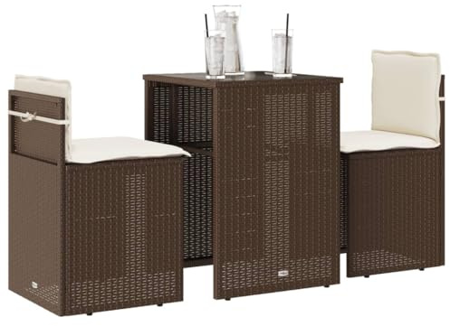 Gecheer 3-TLG. Balkonmöbel Set, Bistrotisch mit 2 Stühlen, Balkonset, Bistroset, Gartengarnitur, Gartenmöbel, Sitzgruppe für Garten, Balkon, Braun Poly Rattan