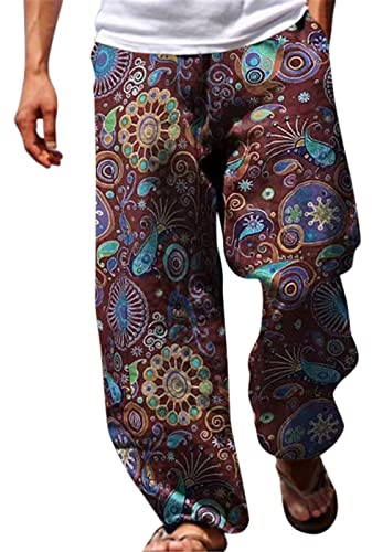 Mens Tie Dye Baggy Hippie Trousers - Straight Leg Casual Pants With Pockets, Loose Fit Yoga Bottoms, Beach Harem Pants for Men UK