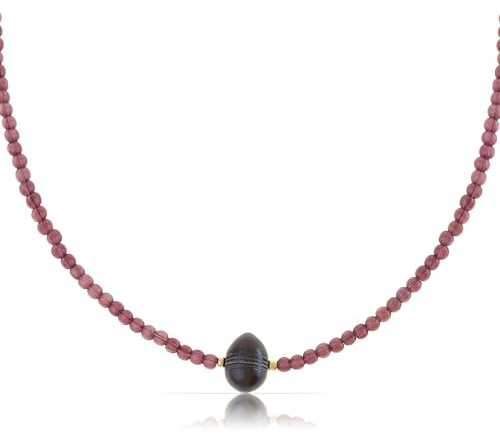 Made by Nami Bunte Perlenkette Damen Choker Kette mit Glasperlen und Naturstein 40 + 5 cm Boho Schmuck Damen Wasserfester Schmuck Hypoallergen