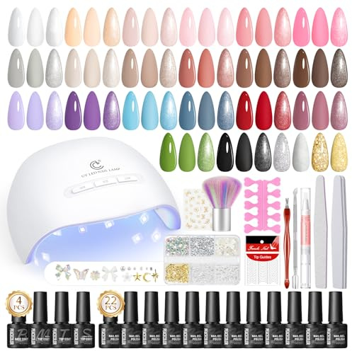 PEACECOLOR Gel Nail Polish Set, 39 PCS Gel Nail Kit with U V Lamp 22+4 Colours White Red Brown All Seasons Gels Polish Set with Base and Top Coat Manicure Tools Nail Salon DIY at home Gifts for Women