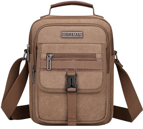 WITZMAN Umhängetasche Herren Canvas Schultertasche Herren Tasche Umhängen Vintage Fit 11 iPad Messenger Bag Herrenhandtasche für Reisen