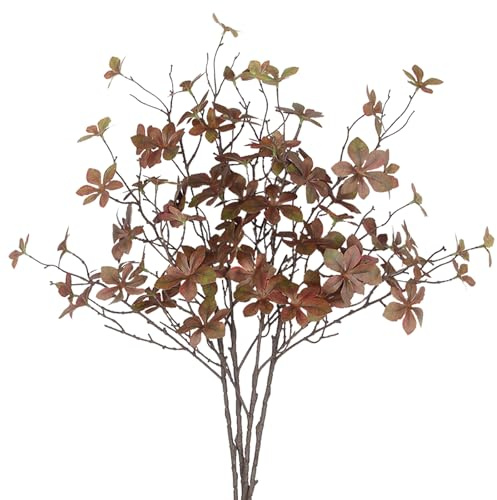 CISDUEO 4 st konstgjorda höstlöv stjälkar växter höst blommor stjälkar falska löv siden falskt höst grönska grenar brun med lång stam för vaser bondgård Thanksgiving höst bordsuppsats halloween dekor
