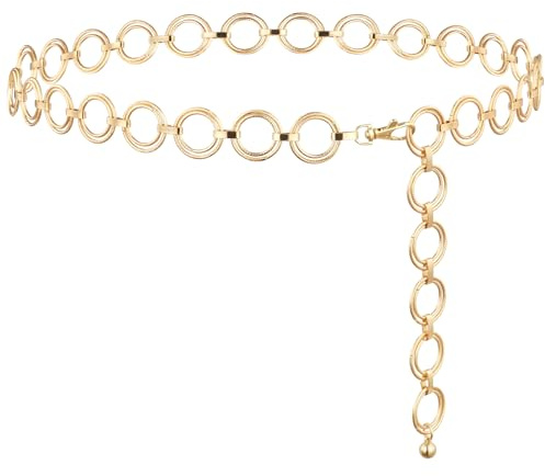 Alaoo Cintura Gioiello Donna, Catena in Metallo Moda, Regolabile Sottile In Vita, Adatta per Denim (A-135cm-Oro)