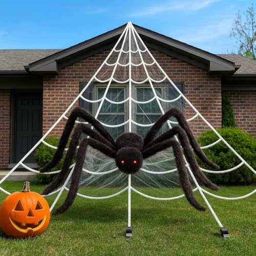 GRO VITS - Outdoor Decorations Spider Web Set - 40'' Giant Spider + 200'' Giant Triangle Spider Web Decoration Gifts