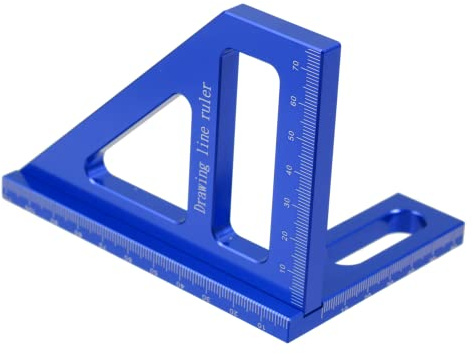 KOCKSHION 45° 90° Multifunctional Miter Measuring Tool and Right Angle Ruler for Woodworking Scale Markings Blue Aluminum Triangle Square for Carpentry and Craft