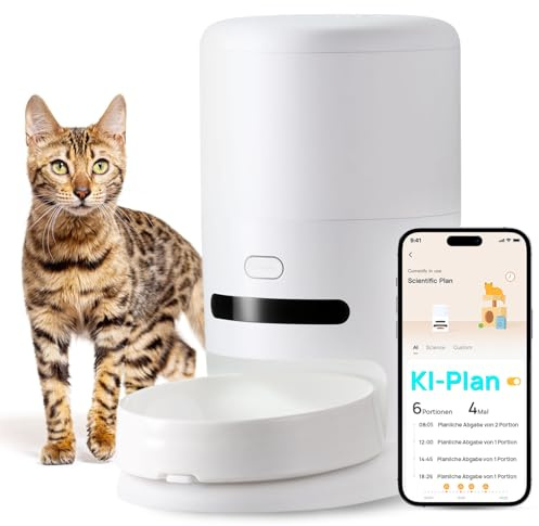 Hiigge KI Futterautomat Katze 4.3L mit App,120 Tage Akku,ideal für Reisen | Katzenfutter Automat mit Wiegesystem,Futterstation Katzen Keramik,Automatic Cat Feeder,Trockenfutterspender für Katzen,Weiß