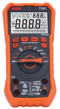 FTVOGUE Multimètre Numérique TRMS 9999 Points, Affichage rétroéclairé, Indicateur LED avec Plage Automatique pour électriciens, Techniciens, Compteur de capacité de Température, Fréquence, Courant
