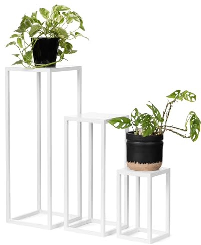 LAMO Manufaktur Pflanzenständer Set 3 Stück 28/48/68 cm - Blumenhocker Weiß aus Metall | Blumenständer hoch, mittel und klein - Metallständer für Skulpturen, Deko und große Pflanzen | Blumensäulen
