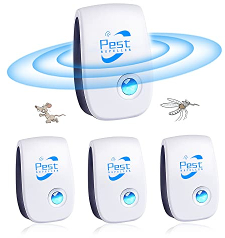 Répulsif Ultrason Anti-Rongeurs Insectes, 4 Pcs Ultrason Anti Moustique Ultrason Souris et Rats, Intérieur Répulsif Électronique Insectes pour Souris, Rats Fourmis Araignées Moustiques