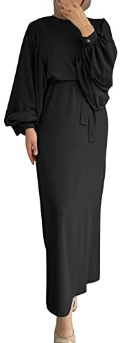 Jinitaimei Gebetskleidung für Frauen, Abaya Damen Muslimische Kleider Lang Ohne Hijab Langarm Flowy Elegant Kaftan Damen Sommerkleid Einfarbig Muslimische Kleidung Robe Abaya Islamische Gebetskleid