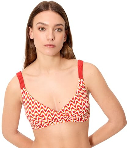 YSABEL MORA. Top Bikini Triángulo Micropiqué Estampado Coral Copa B. Sin Aro con Relleno Extraíble. Tirantes Regulables. Colección Sunset.