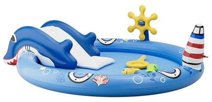 Balakaka Piscine pour Enfants Gonflable - Bassin Pliable en PVC Renforcé - Anneau de Pulvérisation Intégré pour Encore Plus de Plaisir - Idéal pour Enfants de 2 à 6 Ans, 203 * 152 * 64cm