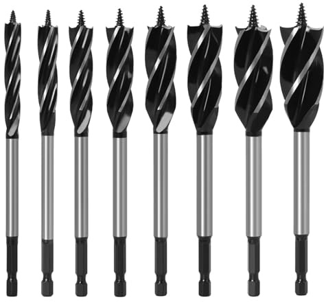 8 punte a 4 lame per legno, manico esagonale in acciaio al carbonio, 1/4, set da 10 mm, 12 mm, 14 mm, 16 mm, 18 mm, 20 mm, 22 mm, 25 mm, punta autofilettante a taglio rapido per trapani elettrici