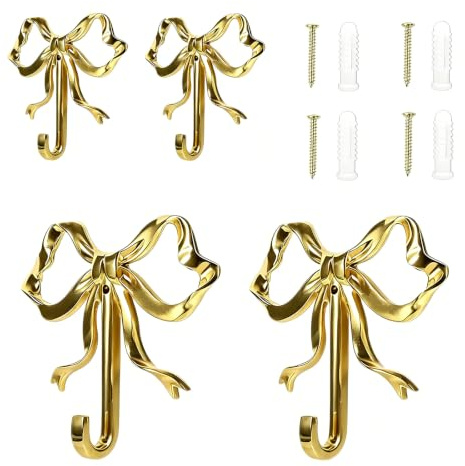 4 Stück Kleiderhaken, Garderobenhaken Wand, Wandhaken Gold, Retro Haken Wand, Handtuchhaken zum Bohren, Garderobenhaken Vintage mit Schrauben für Schlafzimmer Badezimmer Wohnzimmer Garderobenleiste