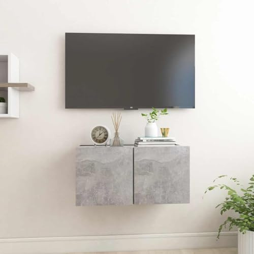 Ziaphsol Meuble TV Suspendu Gris béton 60x30x30 cm avec Compartiments de Rangement, Support Mural pour Salon ou Chambre, Design Moderne, capacité 60 kg, idéal pour écran et Accessoires
