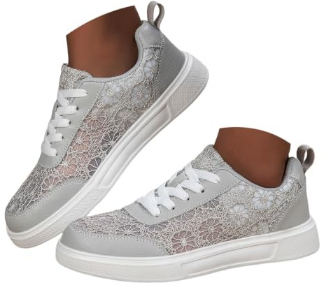 SKFLABOOF Baskets traditionnelles en tissu pour femme - Blanc - Chaussures dirndl blanches - Chaussures plates pour femme - Élégantes et confortables - Chaussures d'été blanches - Baskets d'été