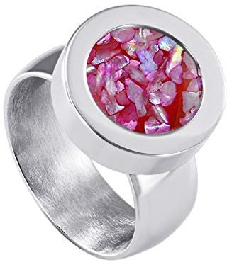 Quiges Glänzendes Silber Edelstahl Ring 12mm Mini Coin Halter Wechselring und Austauschbar Rosa Flocken Muschel Coin in Größe 19mm