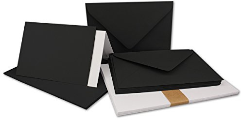 25x Faltkarten SET DIN A6/C6 mit Brief-Umschlägen in Schwarz - inklusive Einleger - 14,8 x 10,5 cm - Premium Qualität - FarbenFroh
