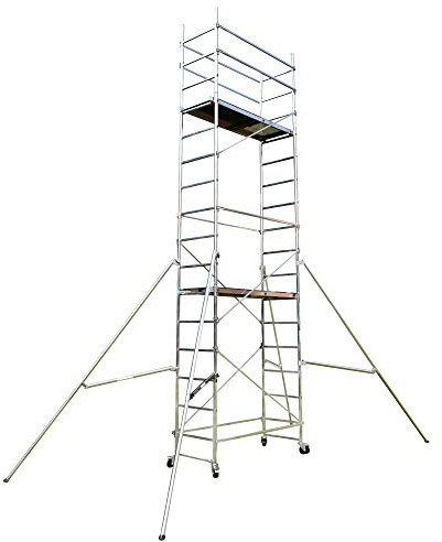 BPS Aluminium Scaffold/Scaffolding Tower/Towers DIY Premium Plus with 4 x Lockable Wheels and Outriggers and Leg Height Adjustment Kit 6m Working Height Free Next Day Delivery