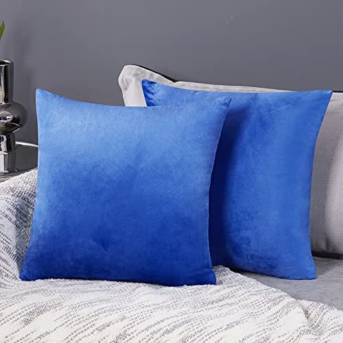 Deconovo Luxus-Kissenbezug, Samt, quadratisch, Kissenhülle mit Reißverschluss, gefaltet, für Sofa, Wohnzimmer, Büro, 2 Stück, blau, 41 x 41 cm