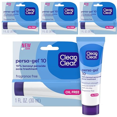 Clean & Clear PersaGel 10 Acne Medication Spot Treatment with Maximum Strength 10 Benzoyl Peroxide Topical Pimple Cream Acne Gel medication for Face Acne with Benzoyl Peroxide, (pack of 4)