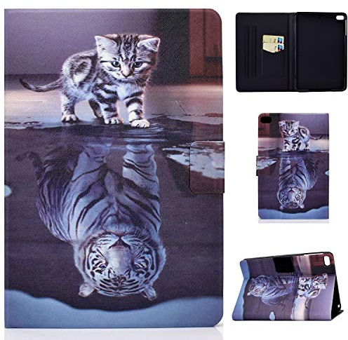 Succtop y Étui compatible avec iPad 5e/6e génération 9,7 2017/2018, étui de protection à rabat, avec porte-stylo, support chat et tigre
