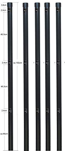 EXCOLO 5er-Set Metall-Zaunpfosten Ø34 mm, 1,5 m, pulverbeschichtet anthrazit RAL 7016, inkl. 3 Spanndrahthalter & Pfostenkappe, zum Einbetonieren – für Maschendrahtzäune bis 1 m Höhe
