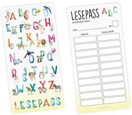 Lesepass Alphabet Lesezeichen zum lesen üben Grundschule - Anzahl 25 Stück