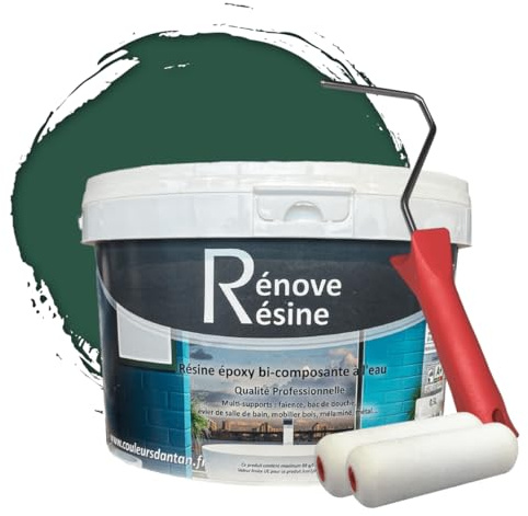 COULEURS D ANTAN Peinture Résine multisupport Intérieur pour Faïence, Carrelage, Douche, Baignoire 5m² - RAL 6028 Vert pin + Kit d'application OFFERT