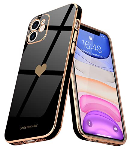 Teageo Hülle für iPhone 11 Stoßfest Frau Herzmuster, Schwarz | Mädchen Stilvoll Galvanisierte Schutzhülle Weich TPU Phone Case