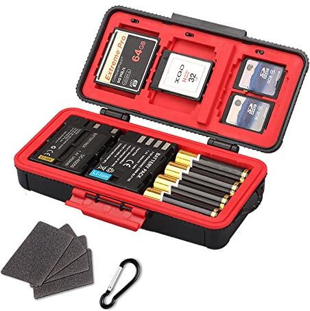 LYNCA Estuche para batería de cámara, Estuche Protector rígido para Tarjeta de Memoria Caja de Almacenamiento Profesional para 3 baterías de cámara 3 XQD o 3 Tarjetas CF 6 Tarjetas SD (Rojo)