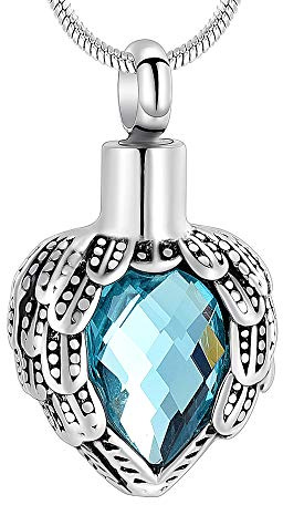 Bijou de crémation pour cendres - Médaillon en verre - Ailes d'ange - Collier urne en forme de cœur pour femme - Pendentif souvenir en cristal - Bijoux pour animaux de compagnie ou humains, en métal,