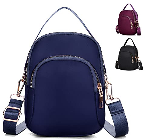 Spolife Cross Body Phone Bag Women, Women Girls Zipper Cross Body Phone Bags,Nylon Wallet Shoulder Bag,3 Layers Zipper Cellphone Purse with Adjustable Strap. (Blue 2)