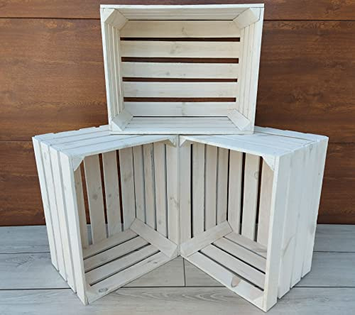 PYXIDAS Grigio, Bianca,Nero Cassette Legno- set di Portafrutta, dimensioni 50x40x30 cm - misura media, utilizzabile come contenitore o decorativo, resistente e pulito (Bianca, 3)