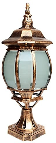 WFZRXFC Aluminio Europeo Retro Vidrio Exterior Antiguo Impermeable Calle Poste Luz Jardín Césped Columna Luz Iluminación Luminaria Bolardo Luz Lámpara de Mesa Linterna Tradición E27 Decoración