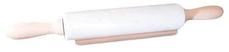 Nudelholz aus weißem Marmor Carrara mit Unterseite aus italienischem Holz Weiß Marble Rolling Pin 45 cm