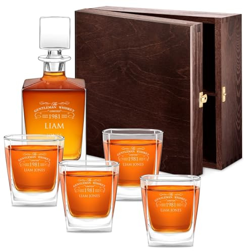 Maverton Customised Whiskey Set for man, Stylish Carafe, Beverage | with 4/6 Glasses for him, Glass Bottle for Gentleman, Engraved Glassware for dad, Personalised Whisky Glasses for Birthday