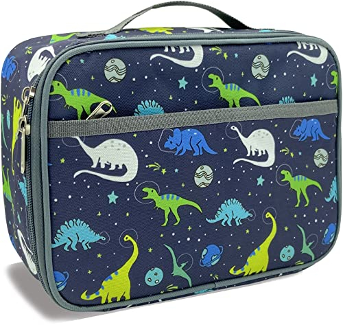 Kulle Dinosaur Lunch Box for Kids, Insulated Lunch Bag for Boys, Large Capacity Thermal Tote for School, Office, Daycare - Dinosaur Planet Design, Washable & Leakproof