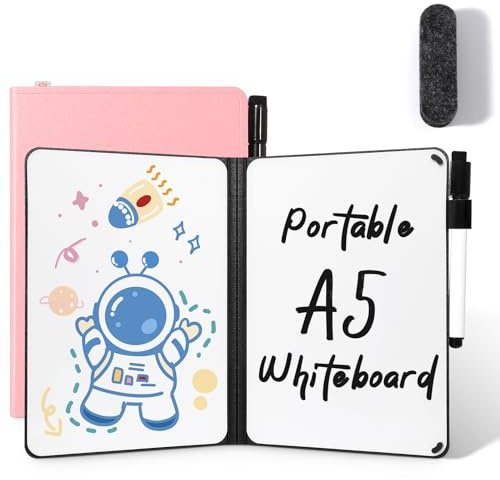 AGM Mini Whiteboard Rosa, Tragbar A5 Memoboard Klein Doppelseitiges Schreiben Whiteboard Kein Magnet, 15 x 21 cm Harte Schale für Büro, Schule, Zuhause - inkl. 1 Marker mit Radierspitze