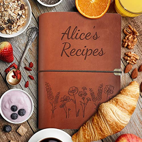 Personalisiertes Rezeptbuch, handgefertigtes Leder Gravur Name Journal Notebook, benutzerdefinierte Familie Kochbücher, Jahrestag|Geburtstag|Dankeschön|Weihnachten|Muttertag