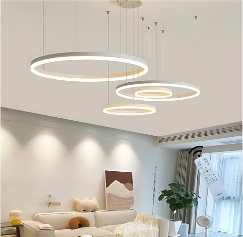 BEHWU LED Pendelleuchte Dimmbar, Wohnzimmerlamp, Moderne Ring-Hängeleuchte 3000K-6000K, Pendellampe LED Leuchtring Wohnzimmer Esszimmer Hängelampe, Aluminium Kronleuchter Mit Fernbedienung (Color : B