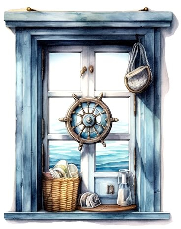 GRAZDesign Wandtattoo Fenster Maritim für Bad und Wohnzimmer, Wandsticker Watercolor Stile, Ozean, in vier Größen - 30x30cm
