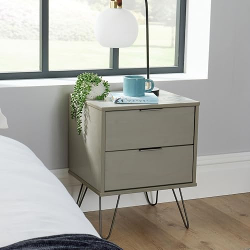 Home Source Acadia Bedside Cabinet Nightstand Industrial Wooden End Side Table Storage, Grey, 2 Drawer