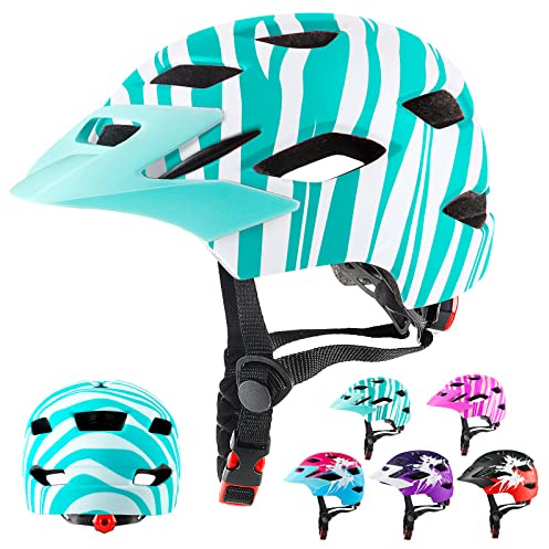 RaMokey Casque de vélo léger pour Enfants, garçons et Filles de 3 à 15 Ans, Enfants Casque de vélo de Montagne avec feu arrière, Cadran réglable, visière Amovible (48-56 cm) (Vert)