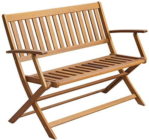 Coavain Gartenbank 120x60x89 cm Parkbank mit Rückenlehne und Armlehnen Terrasse Hof-Dekor Außenbereich Balkonbank Dekorative Funktion Kissen-Farbe Blau Massives Akazienholz mit Ölfinish