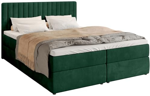 BROMARKT Boxspringbett 180x200 mit Bettkasten Topper Härte H3 Grün | Doppelbett mit Bonell-Matratze gepolsterte Kopfstütze und Stauraum Polsterbett Bett Bed Jugendbett Einzelbett DREAM