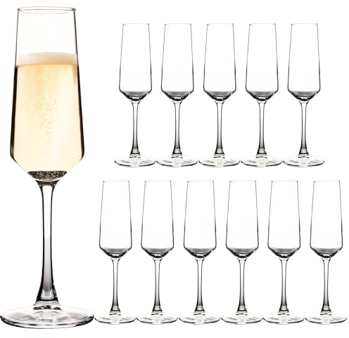 HAKEEMI Champagne Flutes - Elegant Champagne Glasses Set of 12, for Wedding, Christmas - 7.5 oz, Idea for Sparkling Wine - Dishwasher Safe