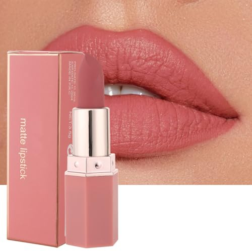 Matte Lipsticks for Women Long Lasting - Non Stick Cup Velvet Lip Gloss Lip Stain/Matte Nude Hot Pink Lipstick/Hydrating High Pigmented Smooth Lipsticks for Women Girls (01 Honey peach)